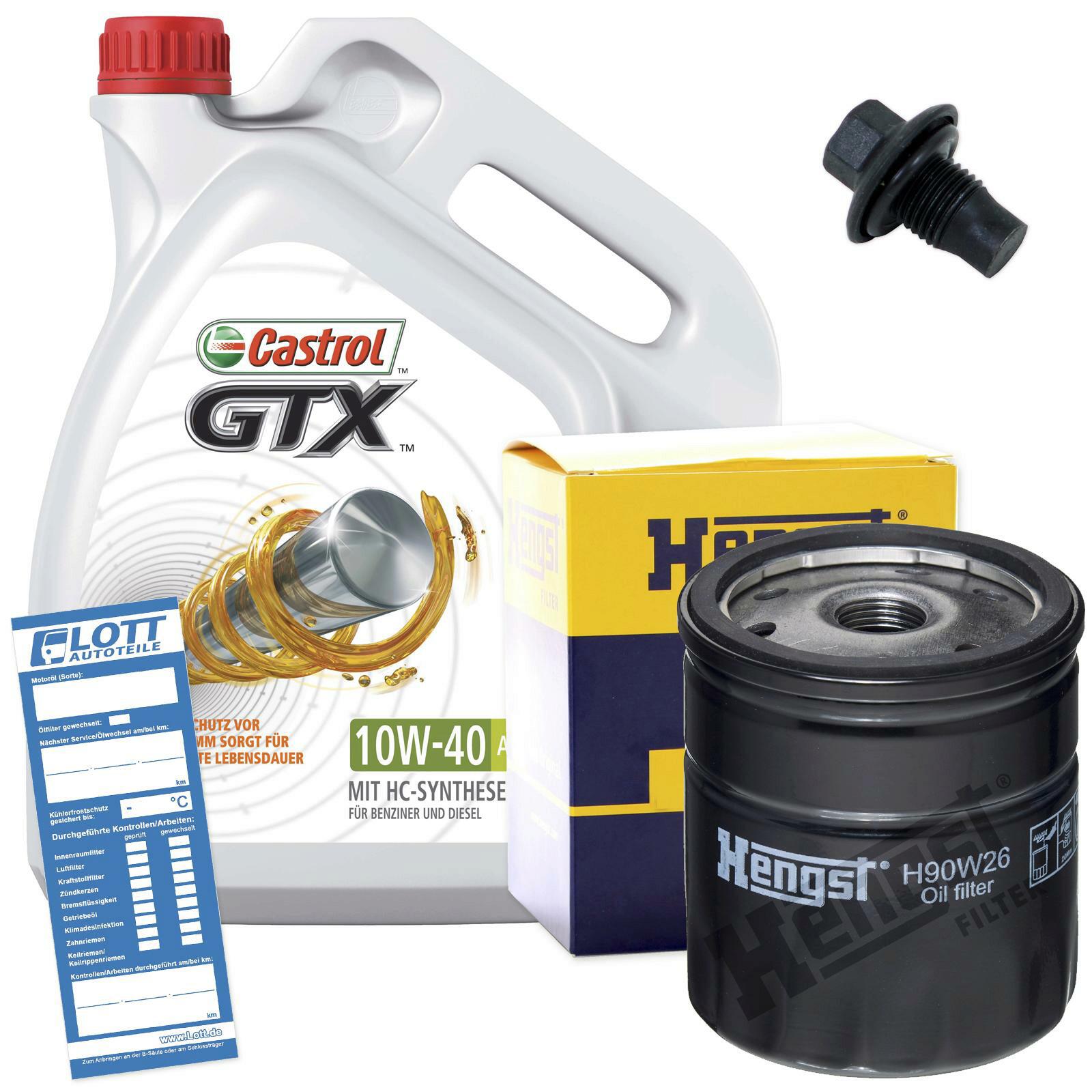 Ölwechsel Set Castrol Motoröl + Hengst Ölfilter + Ablassschraube