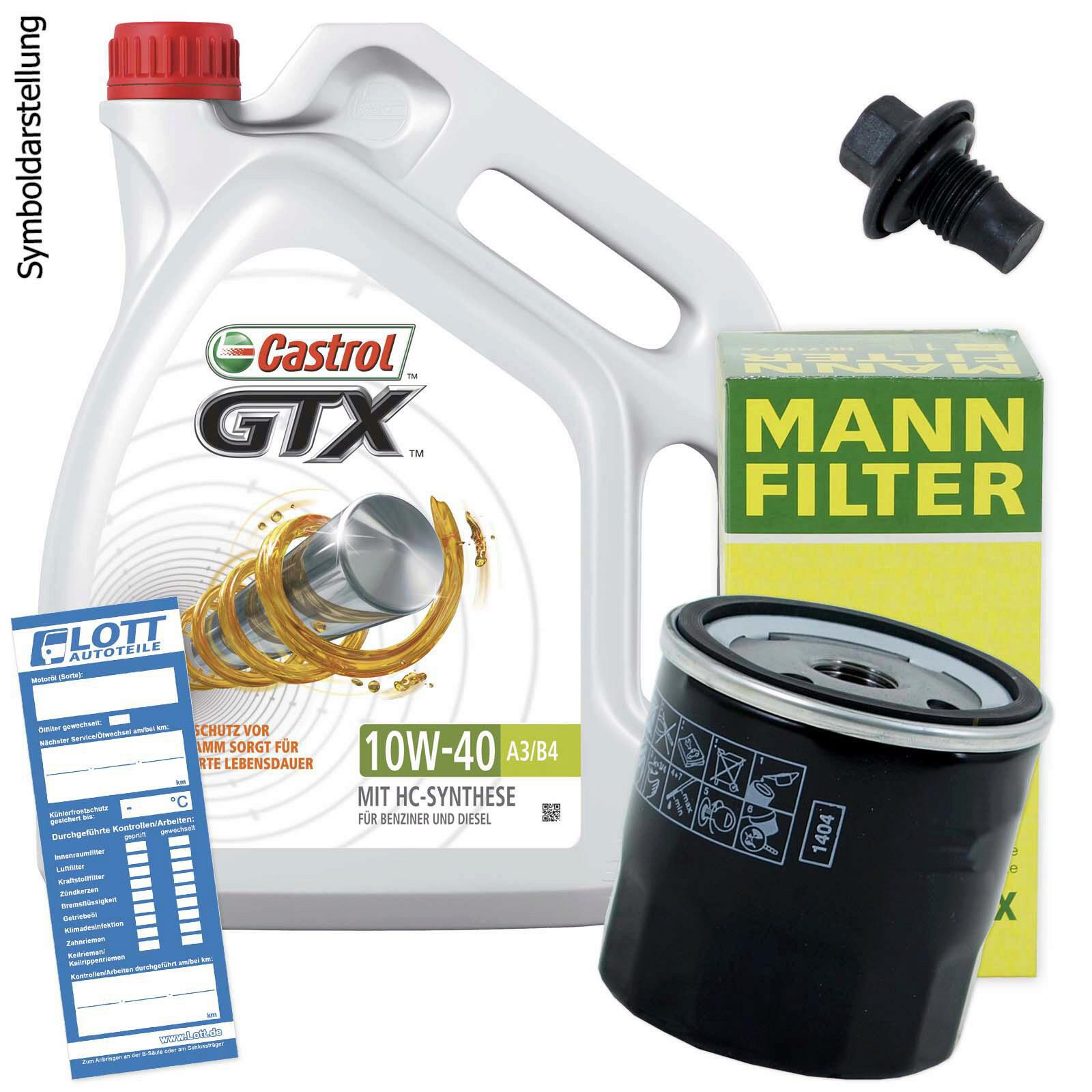 Ölwechsel Set 5 Liter 10W40 Öl Motoröl CASTROL + Ölfilter + Ablassschraube