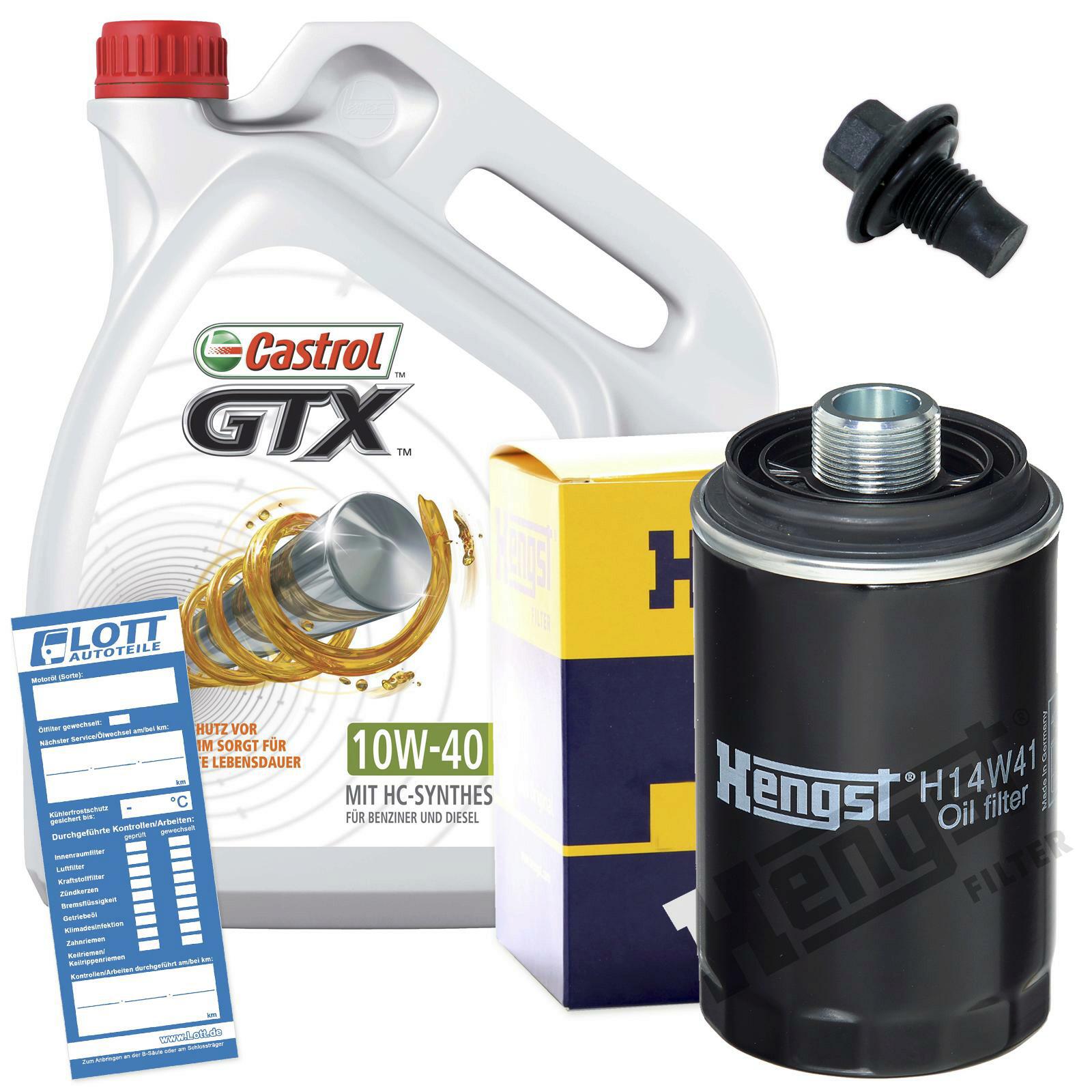 Ölwechsel Set 5L 10W40 Öl Motoröl Castrol + HENGST Ölfilter