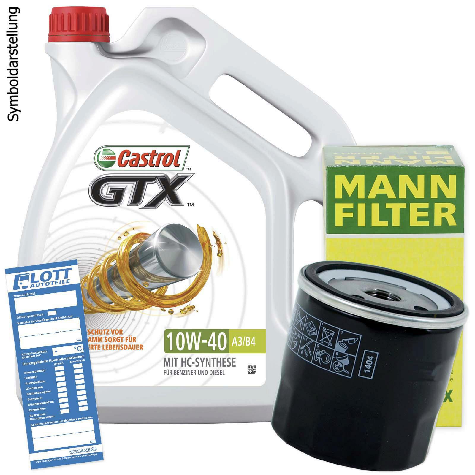Ölwechsel Set 5L 10W40 Öl Motoröl Castrol + MANN Ölfilter