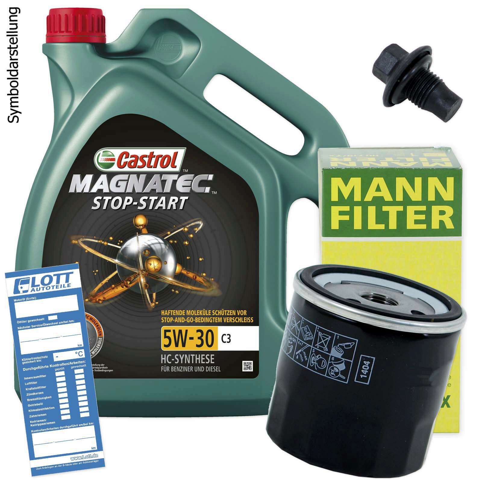 Ölwechsel Set 5L 5W30 Öl Motoröl CASTROL + MANN Ölfilter + Ablassschraube