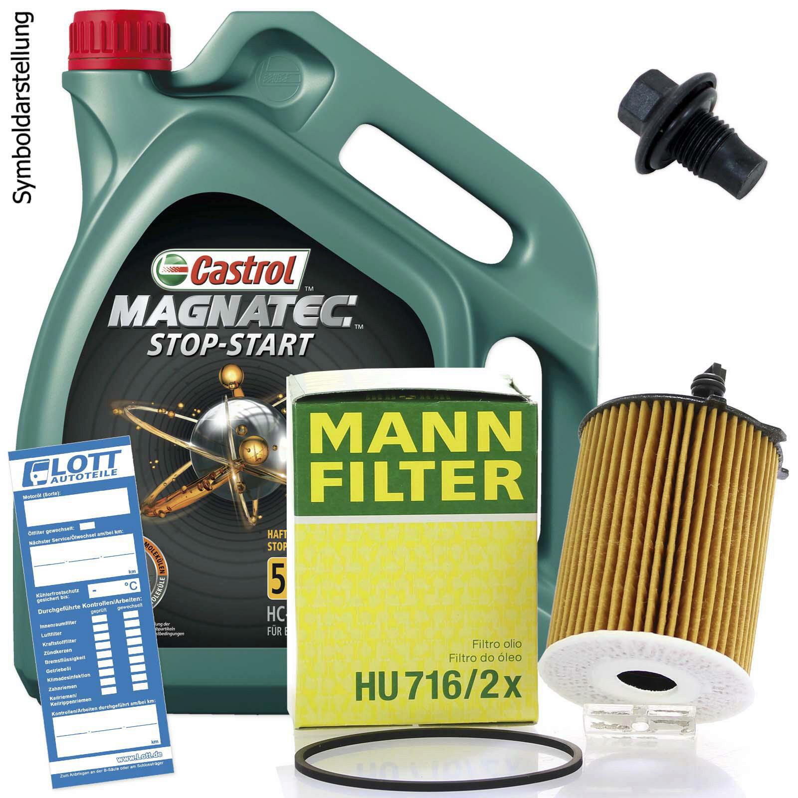 Ölwechsel Set 5L 5W30 Öl Motoröl CASTROL + MANN Ölfilter + Ablassschraube