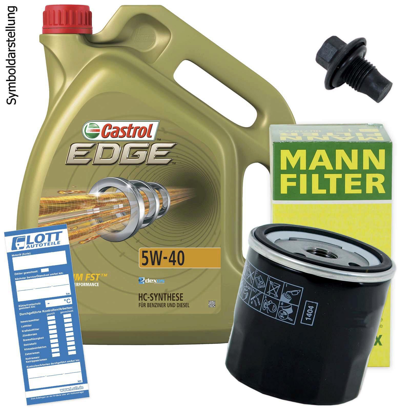 Ölwechsel Set 5L 5W40 Öl Motoröl CASTROL + MANN Ölfilter + Ablassschraube