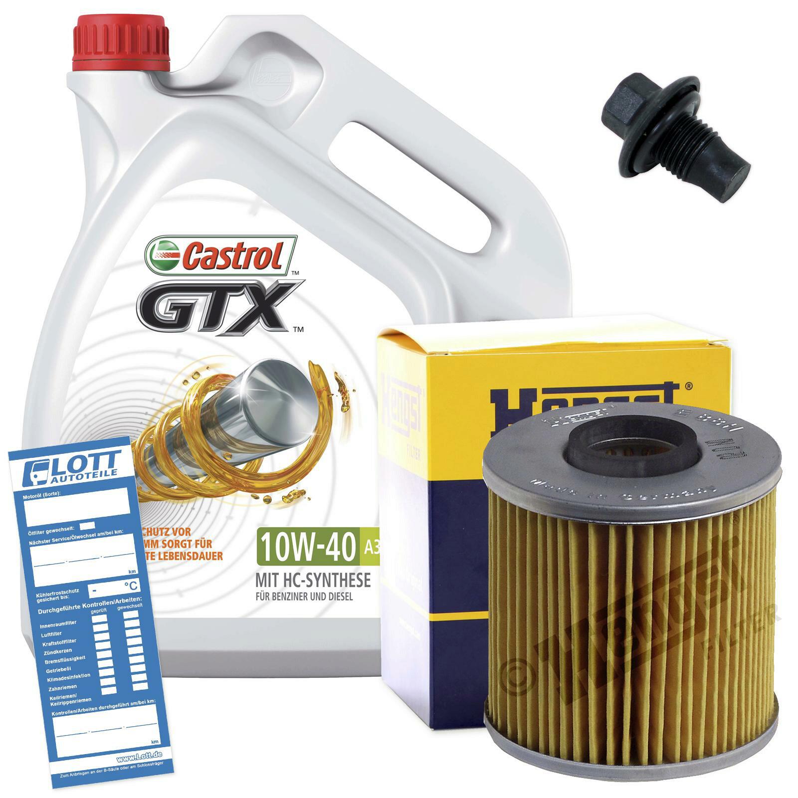 &Ouml;lwechsel Set Castrol Motor&ouml;l + Hengst &Ouml;lfilter + Ablassschraube