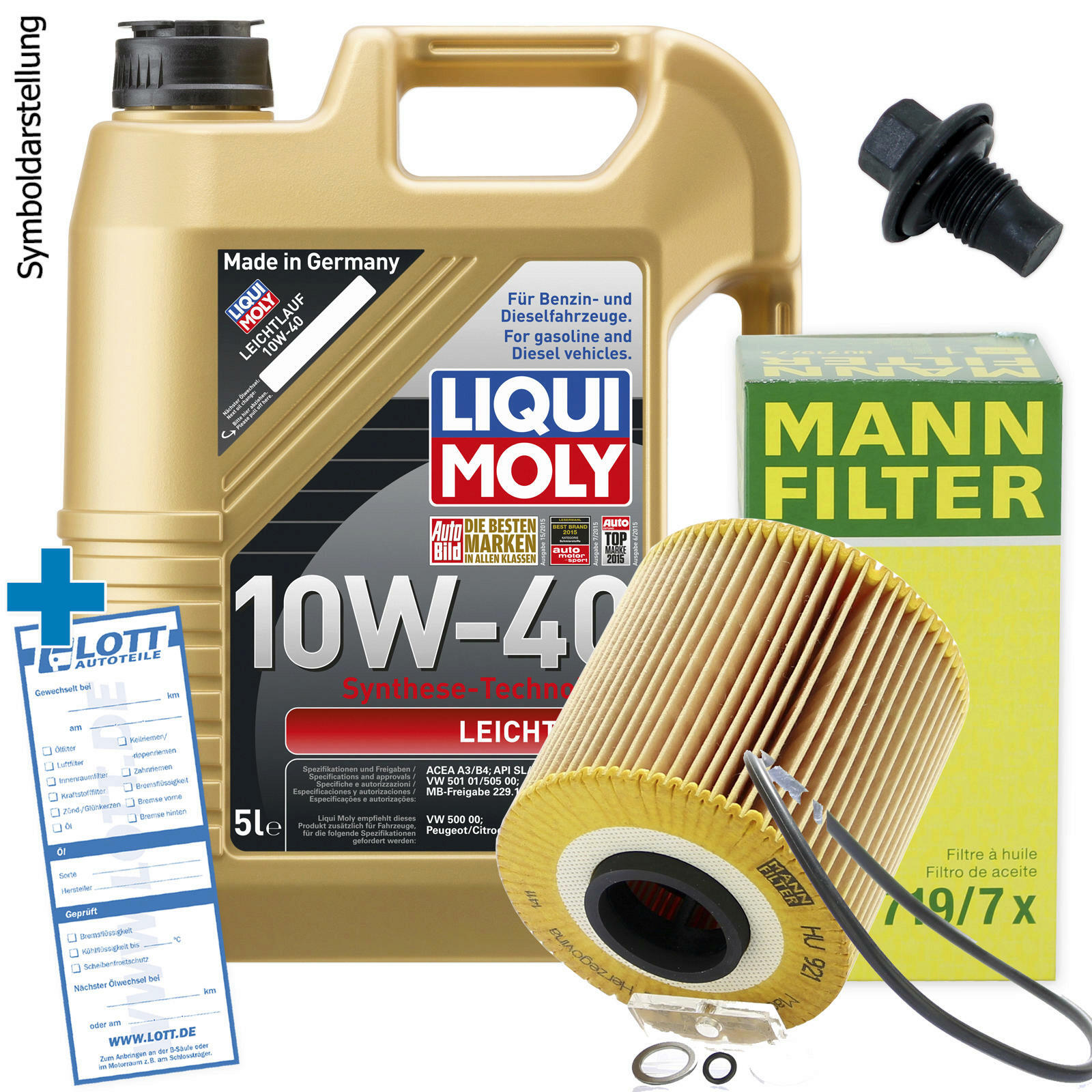 Ölwechsel Set 5L 10W40 Öl Motoröl LIQUI MOLY + MANN Ölfilter + Ablassschraube