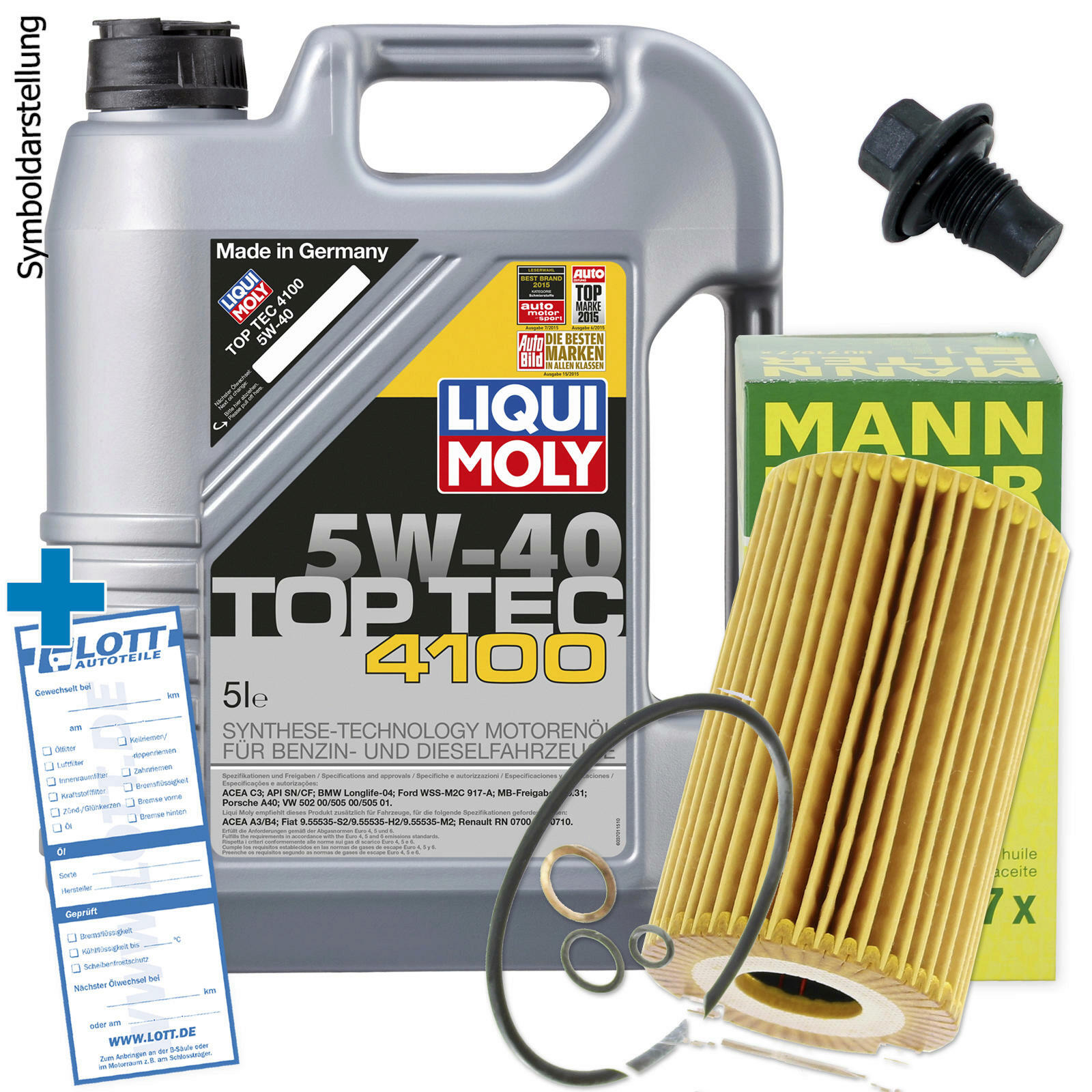 Ölwechsel Set 5L 5W40 Öl Motoröl LIQUI MOLY + MANN Ölfilter + Ablassschraube