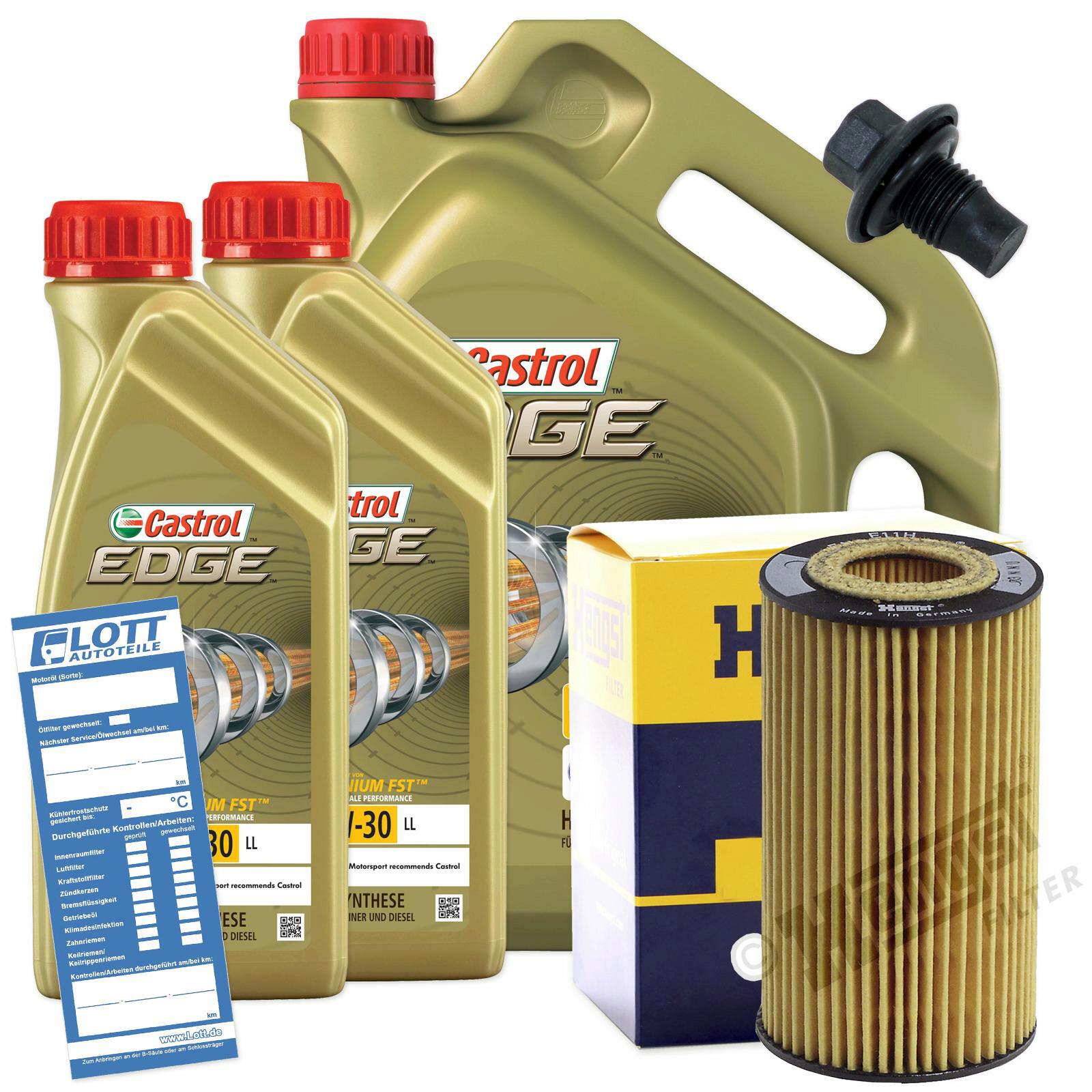 Ölwechsel Set 7L 5W30 Öl Motoröl CASTROL + HENGST Ölfilter + Ablassschraube
