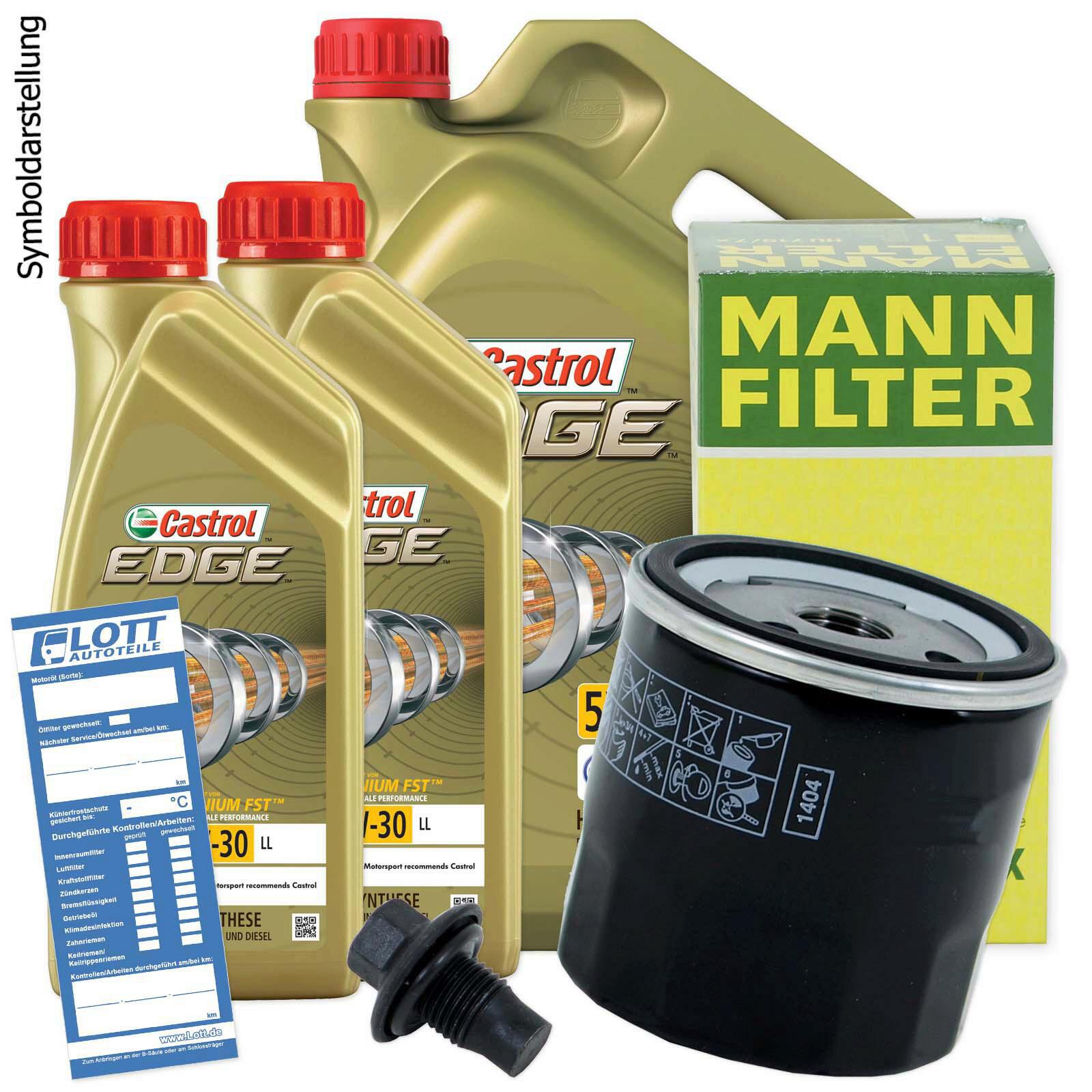 Ölwechsel Set 7L 5W30 Öl Motoröl CASTROL + MANN Ölfilter + Ablassschraube