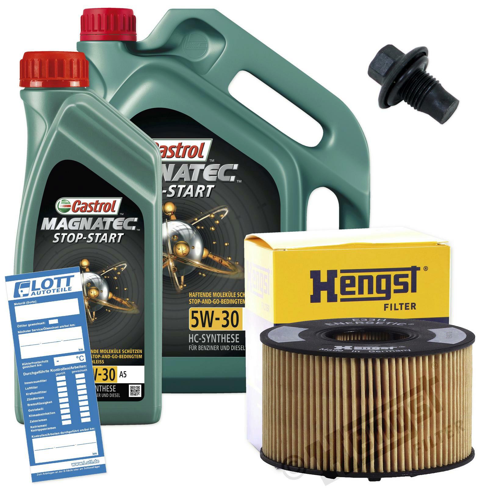 &Ouml;lwechsel Set Castrol Motor&ouml;l + Hengst &Ouml;lfilter + Ablassschraube