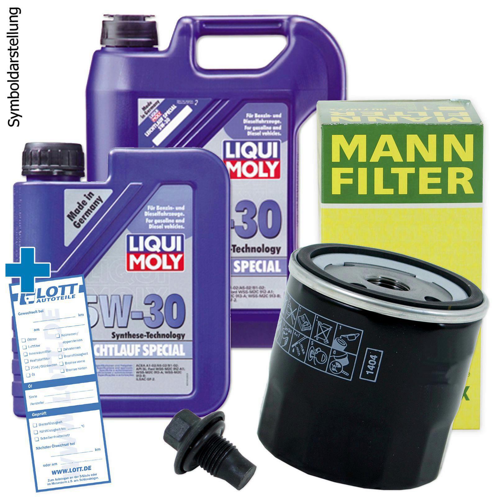 Ölwechsel Set 6L 5W30 Öl Motoröl LIQUI MOLY + MANN Ölfilter + Ablassschraube