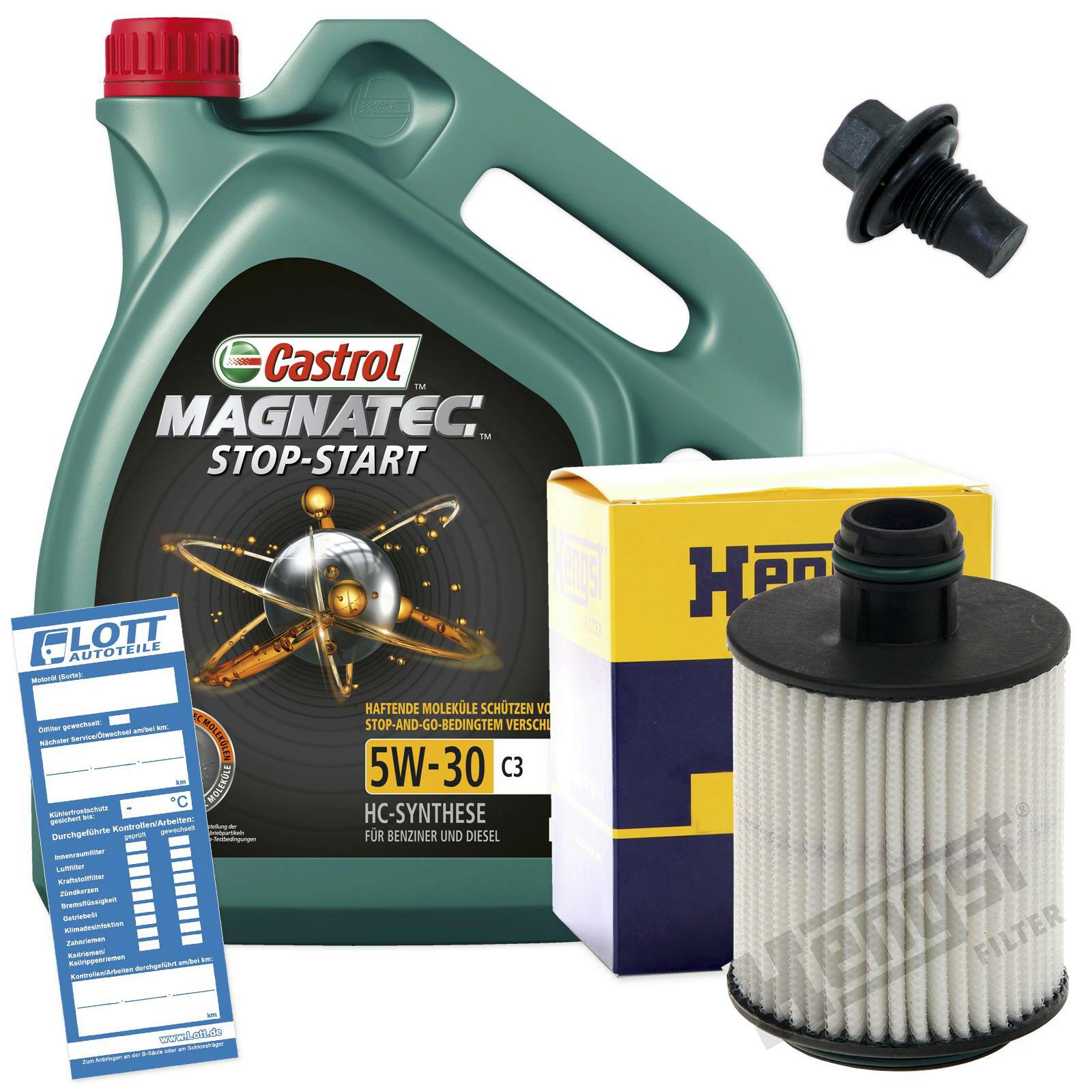 Ölwechsel Set Castrol Motoröl + Hengst Ölfilter + Ablassschraube