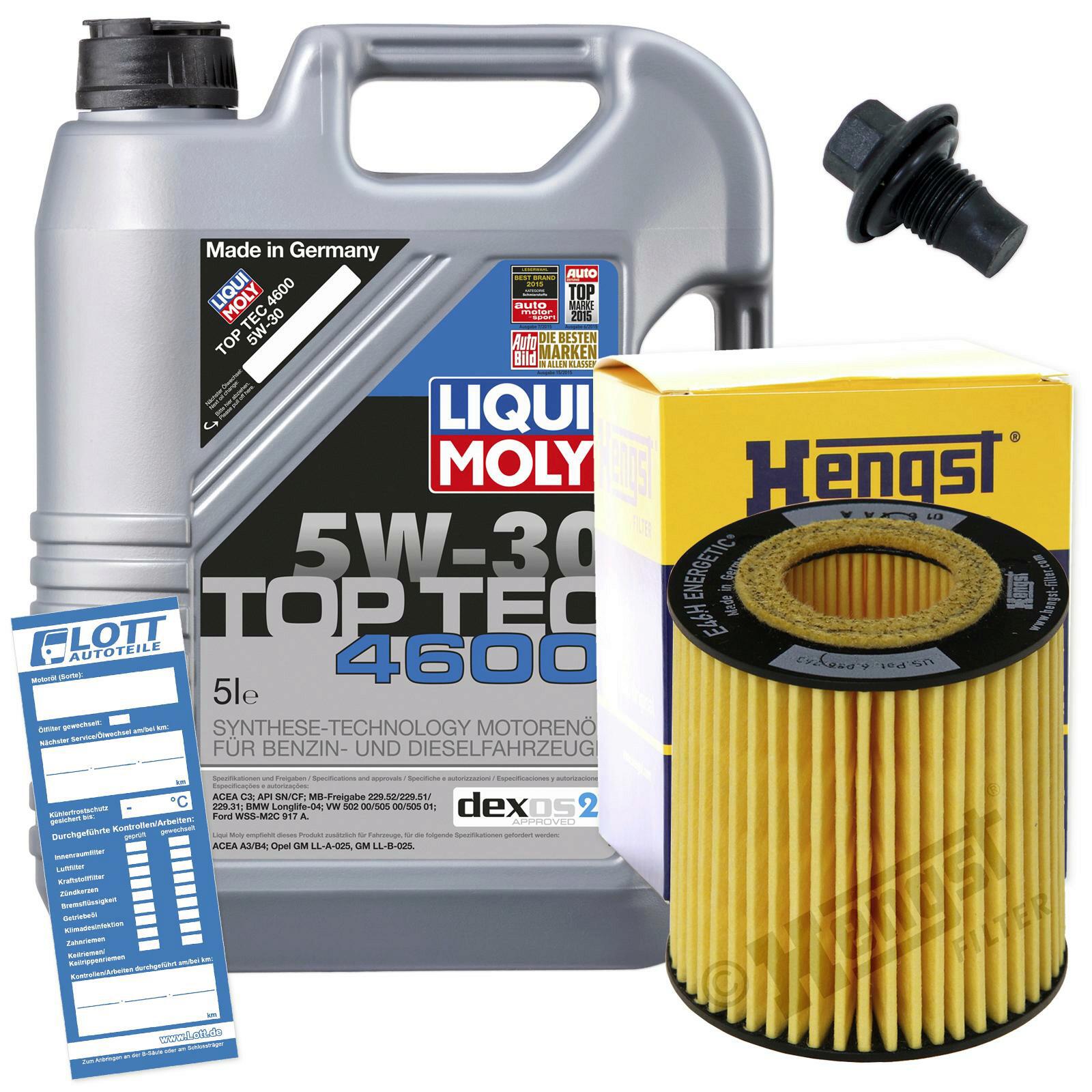 Ölwechsel Set 5L Liqui Moly Motoröl + Hengst Ölfilter + Ablassschraube