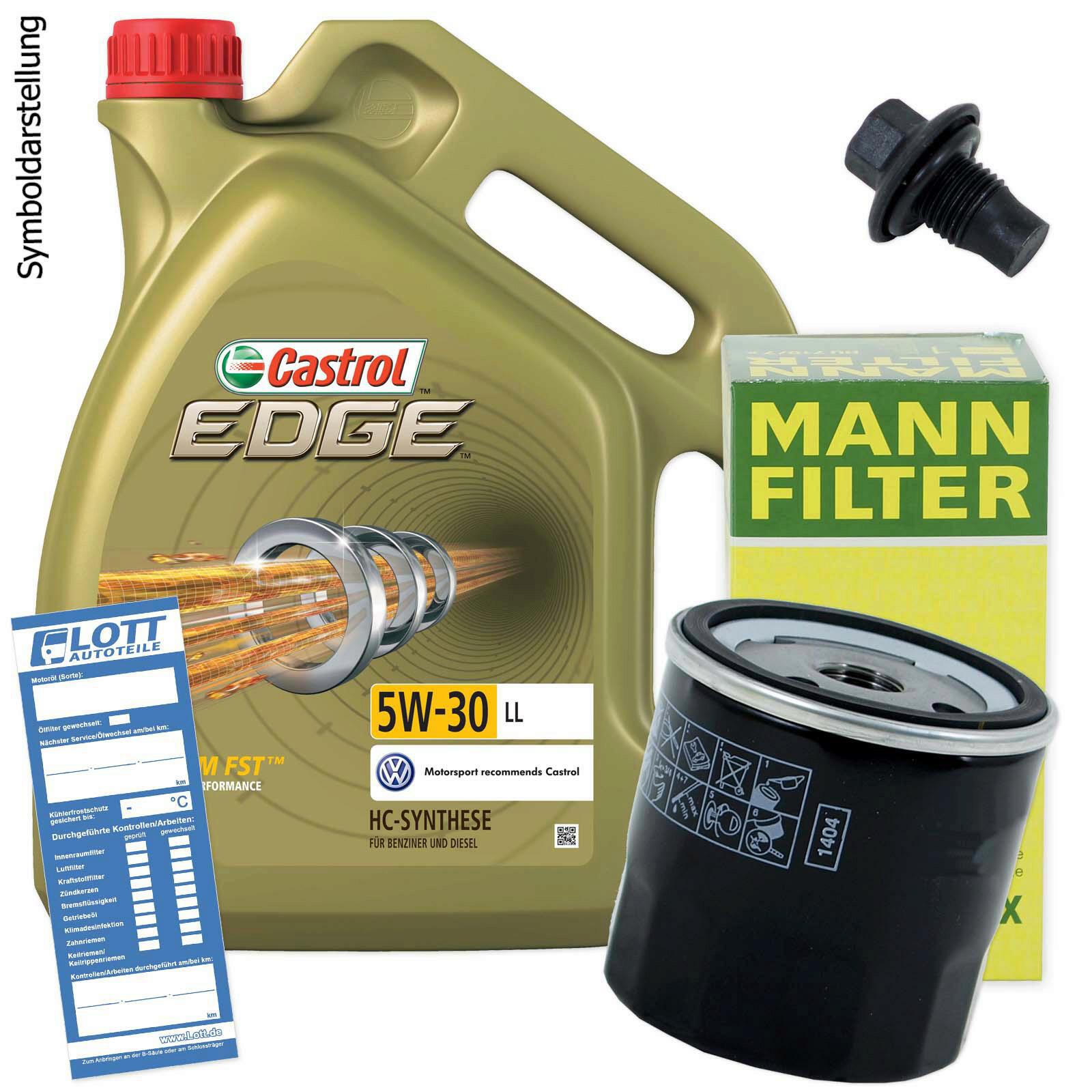 Ölwechsel Set 5L 5W30 Öl Motoröl CASTROL + MANN Ölfilter + Ablassschraube