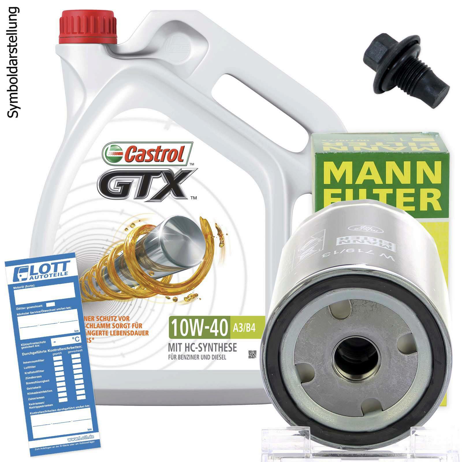 Ölwechsel Set 5L 5W30 Öl Motoröl CASTROL + MANN Ölfilter + Ablassschraube