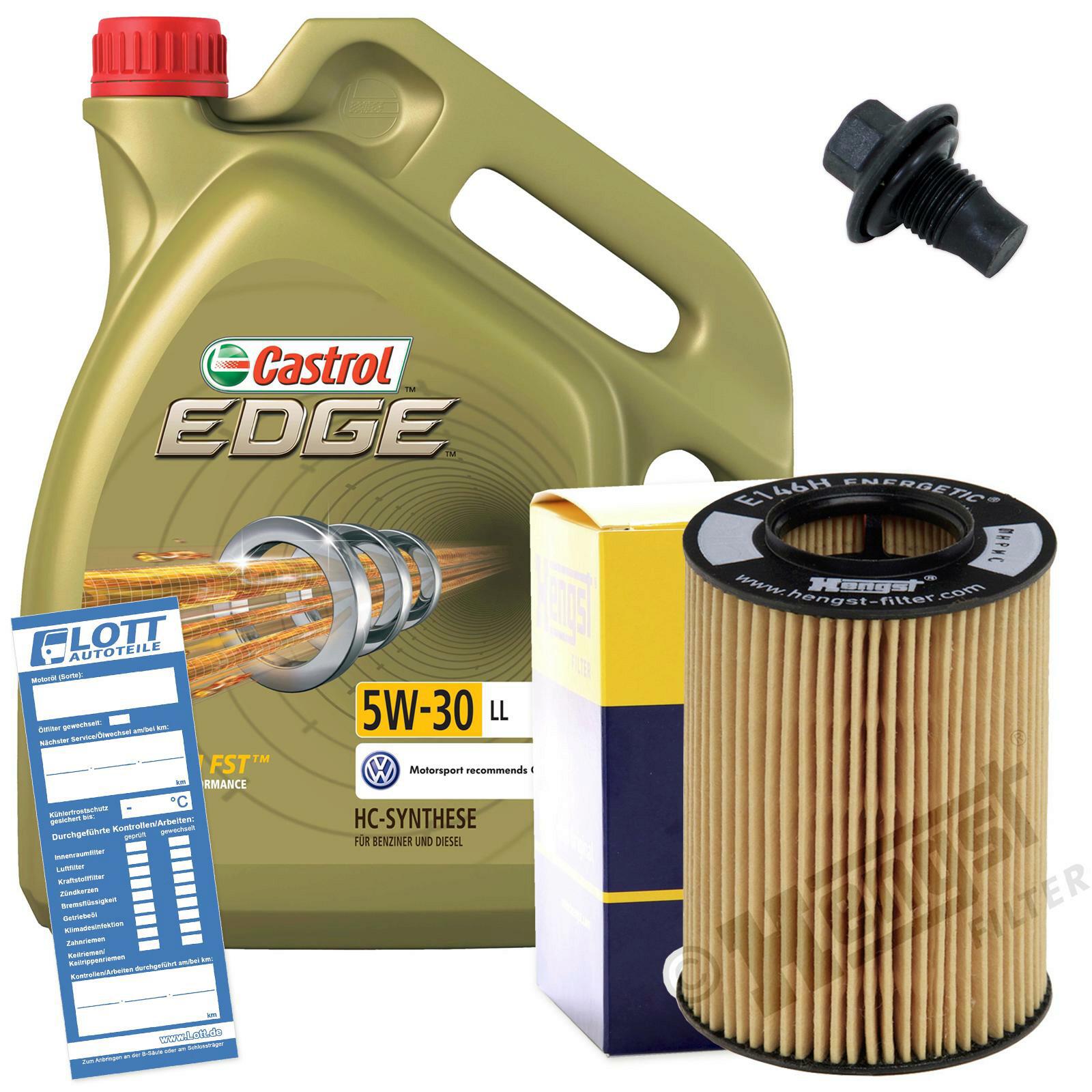 Ölwechsel Set 5L 5W30 Öl Motoröl CASTROL + HENGST Ölfilter + Ablassschraube
