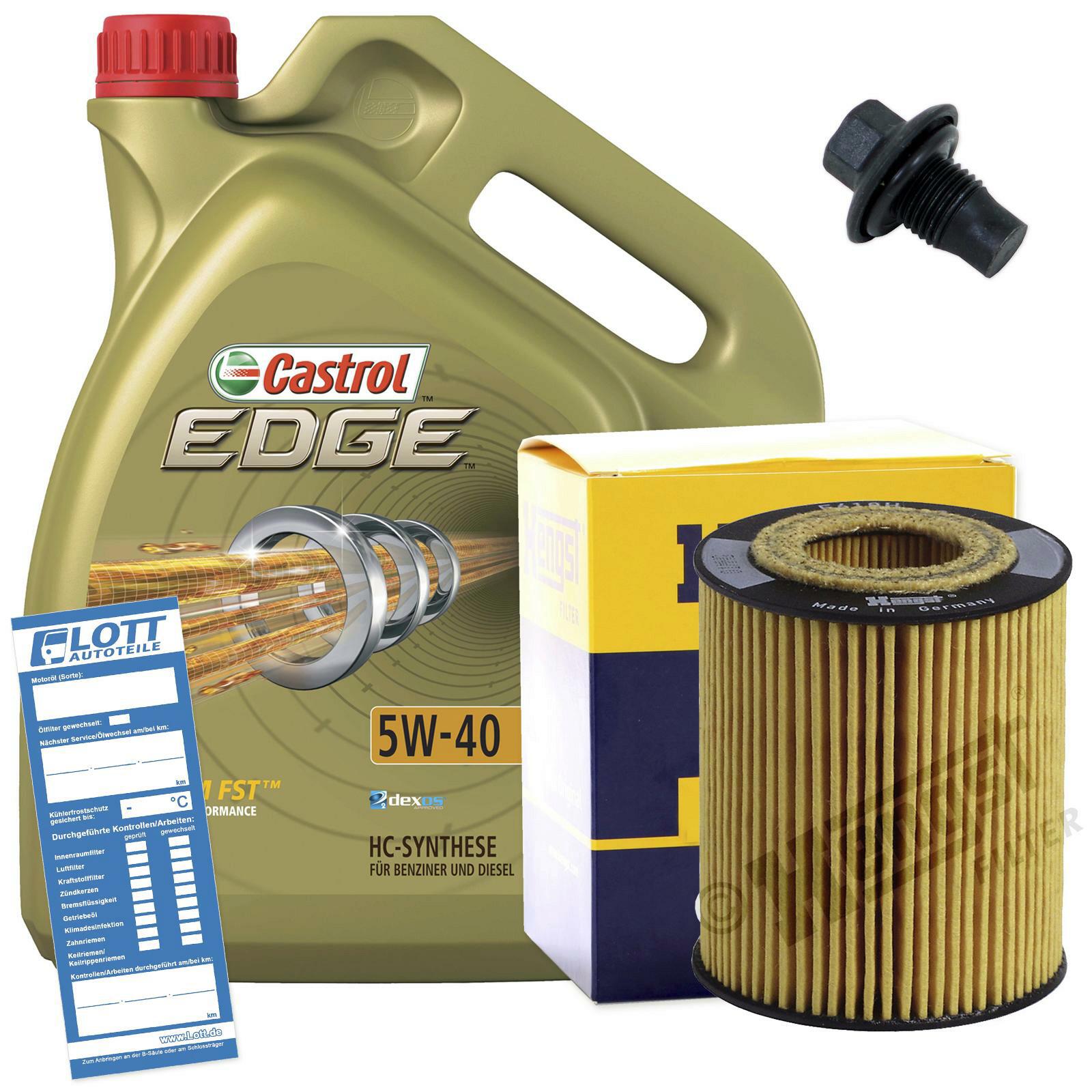 Ölwechsel Set 5L 5W40 Öl Motoröl CASTROL + HENGST Ölfilte...