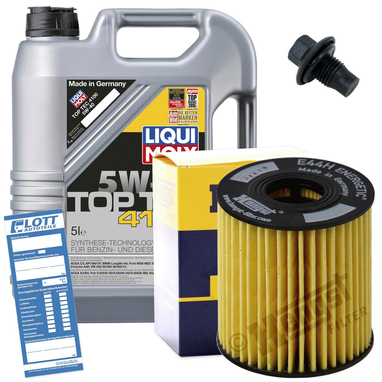 Ölwechsel Set 5L 5W40 Öl Motoröl LIQUI MOLY + HENGST Ölfilter + Ablassschraube