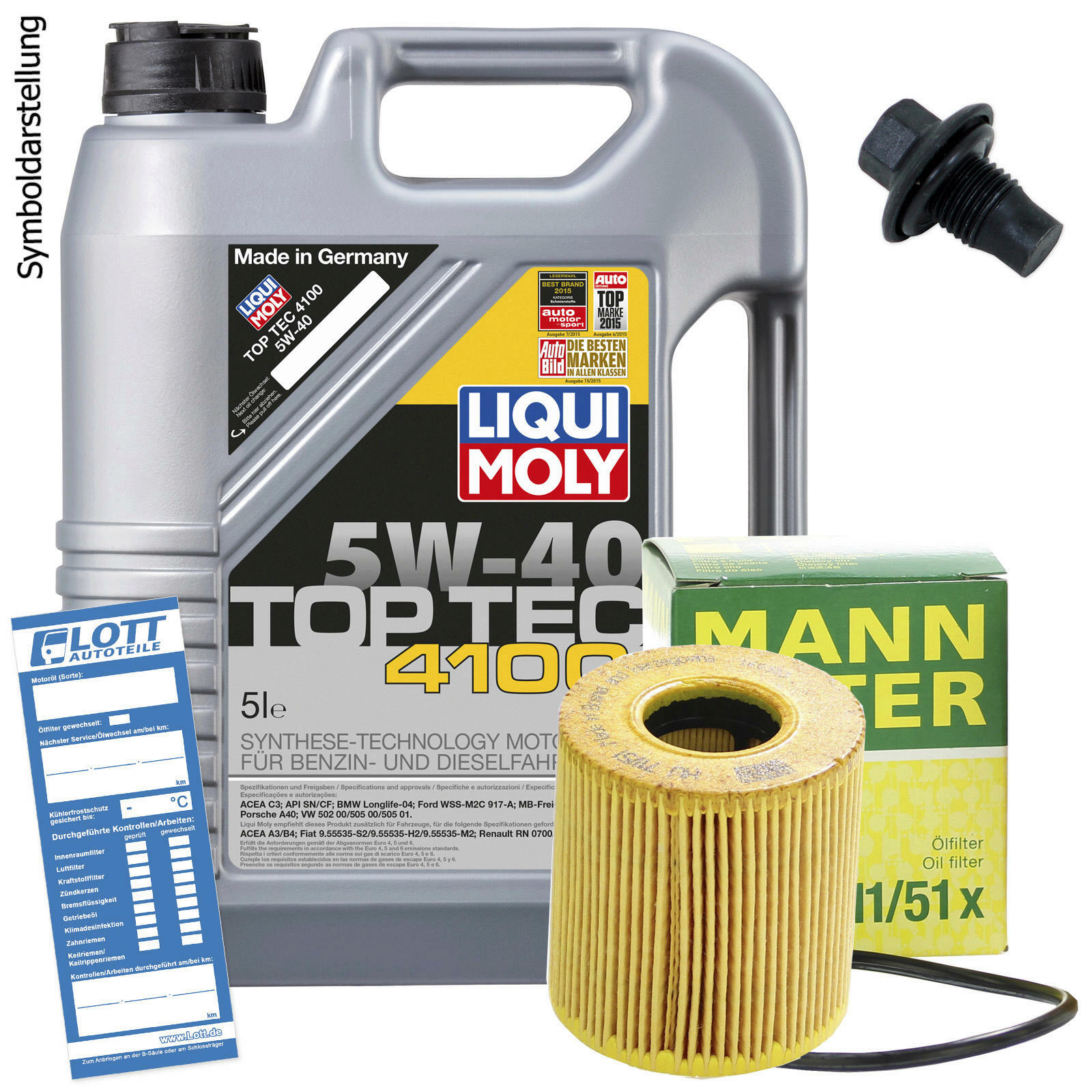 Ölwechsel Set 5L 5W40 Öl Motoröl LIQUI MOLY + MANN Ölfilter + Ablassschraube