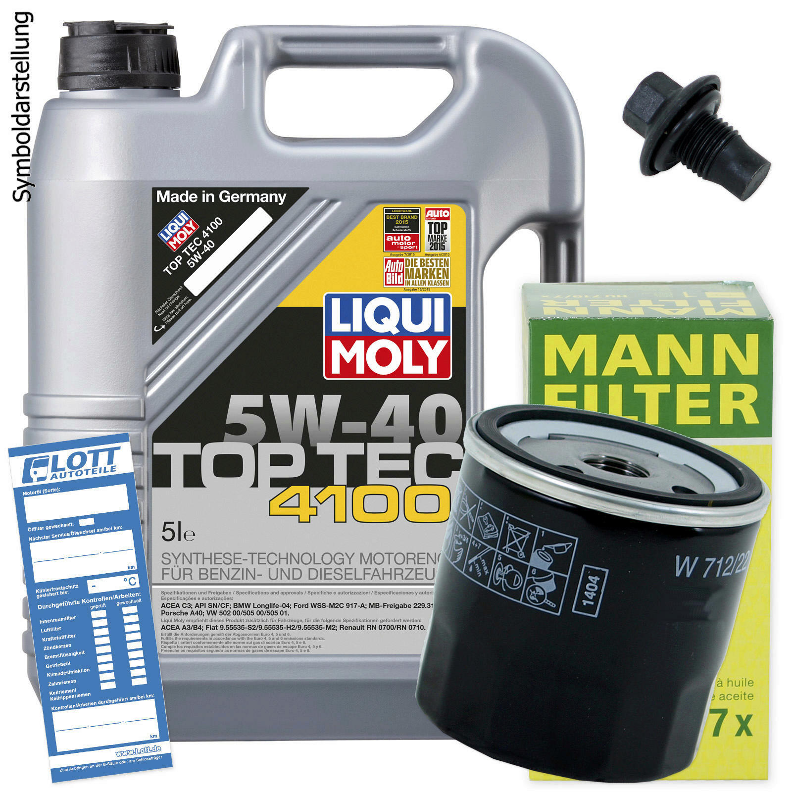 Ölwechsel Set 5L 5W40 Öl Motoröl LIQUI MOLY + MANN Ölfilter + Ablassschraube