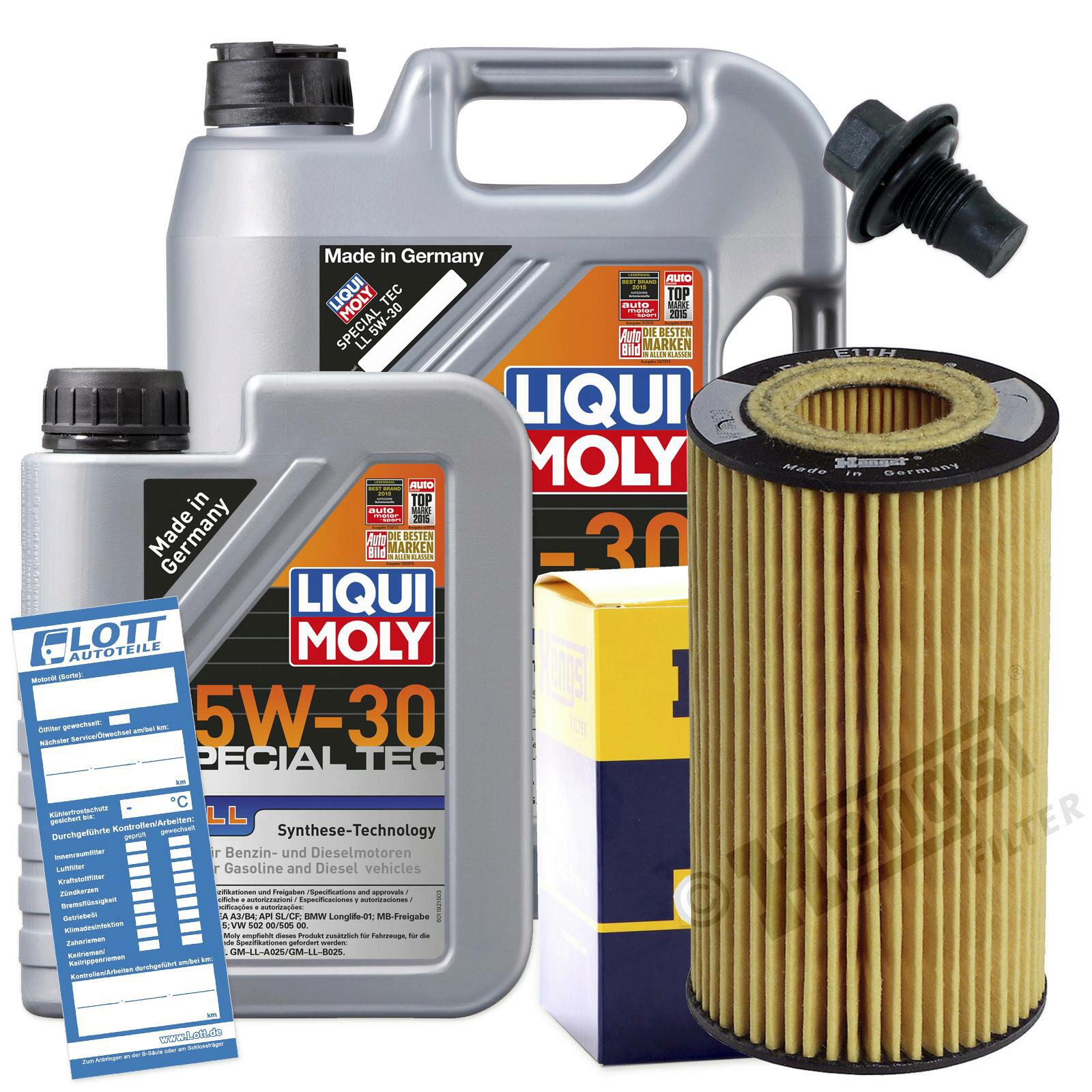 Ölwechsel Set 6L 5W30 Öl Motoröl LIQUI MOLY + HENGST Ölfilter + Ablassschraube