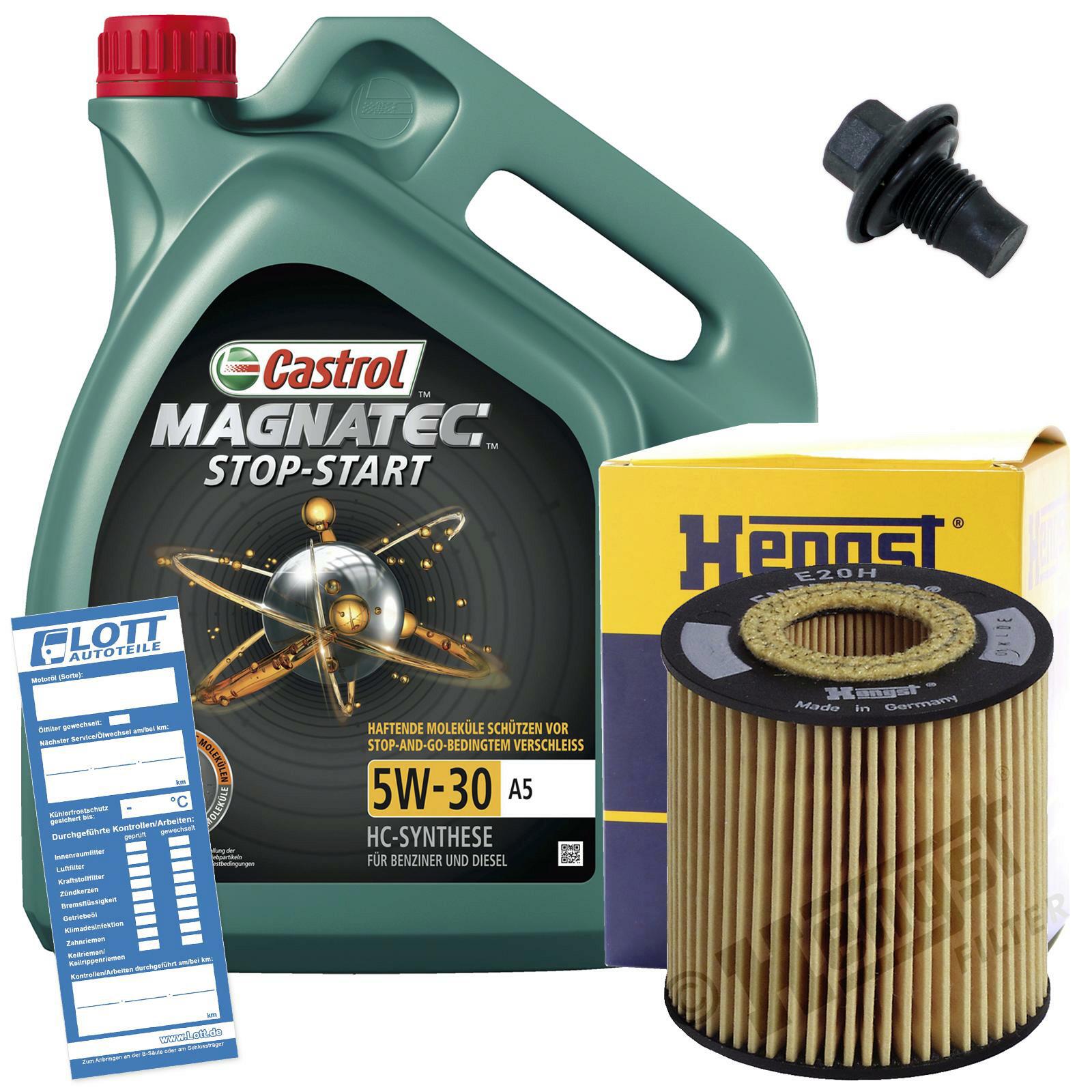 Ölwechsel Set Castrol Motoröl + Hengst Ölfilter + Ablassschraube