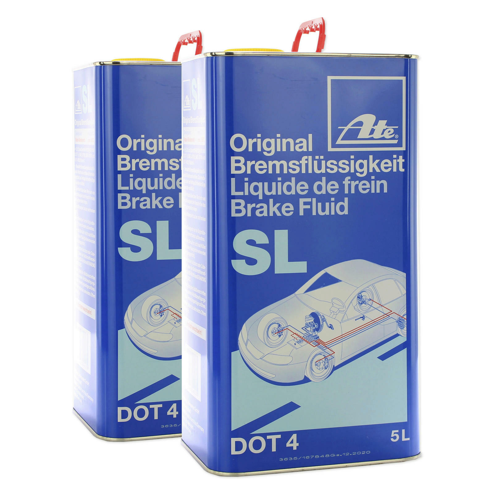2x ORIGINAL ATE Bremsflüssigkeit Brake Fluid SL DOT4 5 Liter // 03.9901-...