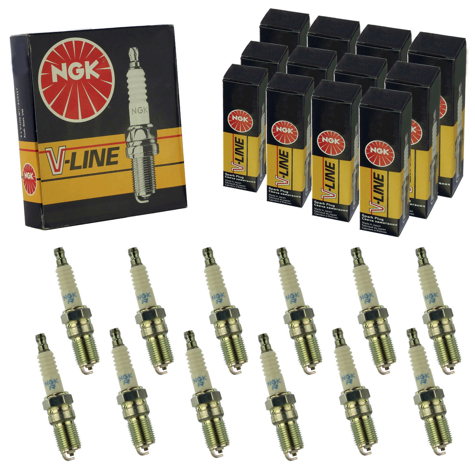 12x NGK Z&uuml;ndkerze Zuendkerze V-Line 20 BKR6EK Set // 4388 / 12-Zylinder