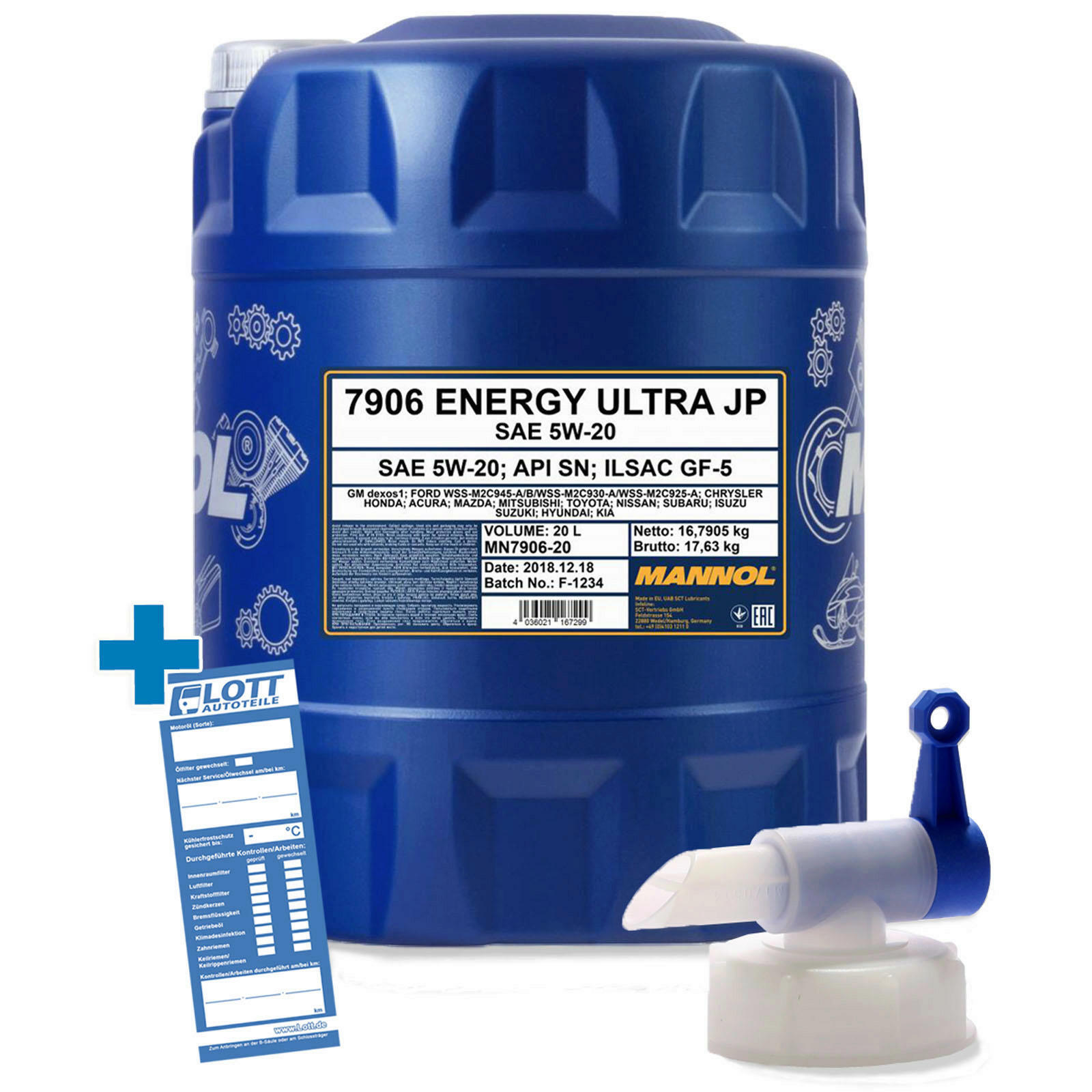 20 Liter Mannol Energy Ultra JP 5W-20 Motoröl + Hahn passend für Fo...
