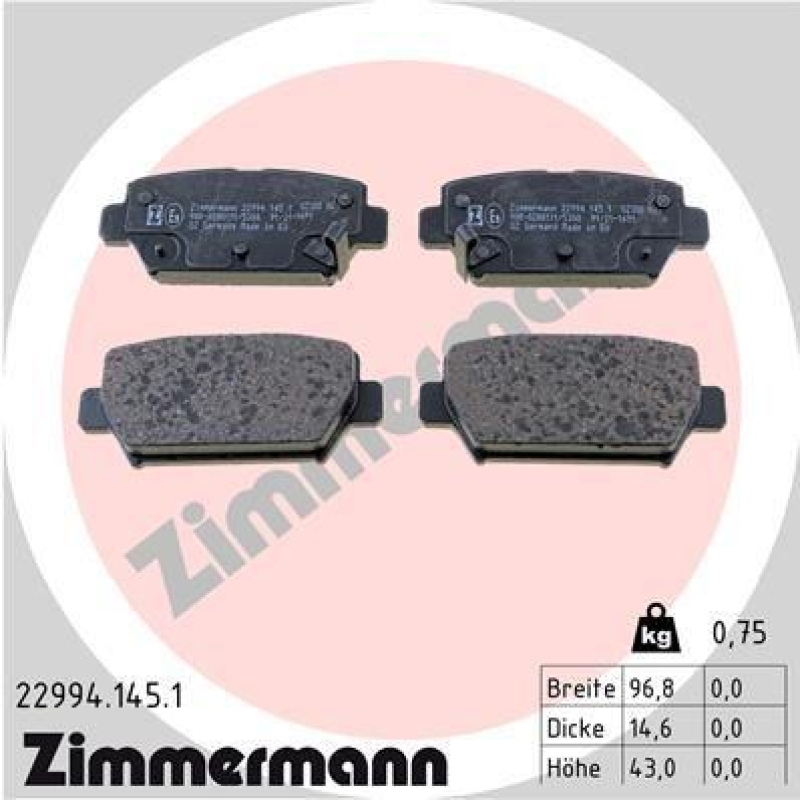 ZIMMERMANN Brake Pad Set, disc brake