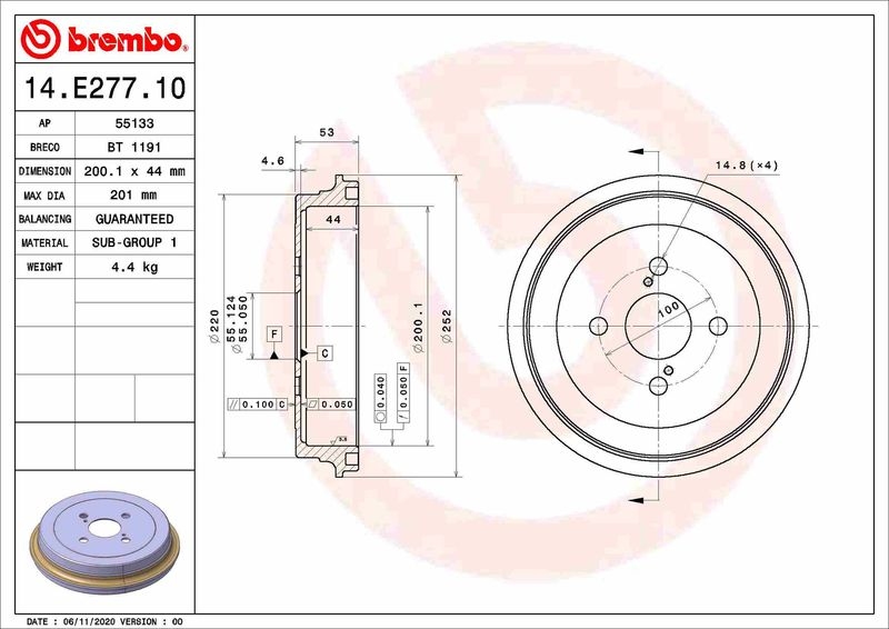 2x BREMBO Bremstrommel ESSENTIAL LINE