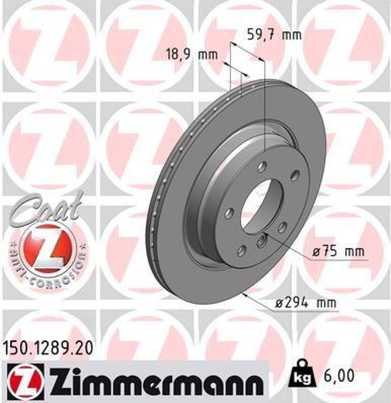 2x Zimmermann Bremsscheiben Coat Z Ø294mm Hinten passend für BMW 3 E46 Ci 320 150.1289.20