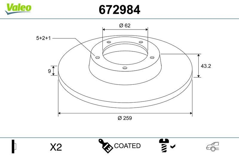 2x VALEO Bremsscheibe COATED 672984