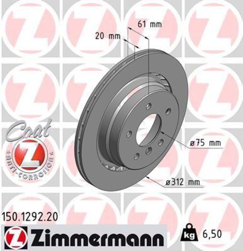 1x Zimmermann Bremsscheibe Coat Z Ø312mm Hinten links passend für BMW Z3 E36 M3 150.1292.20