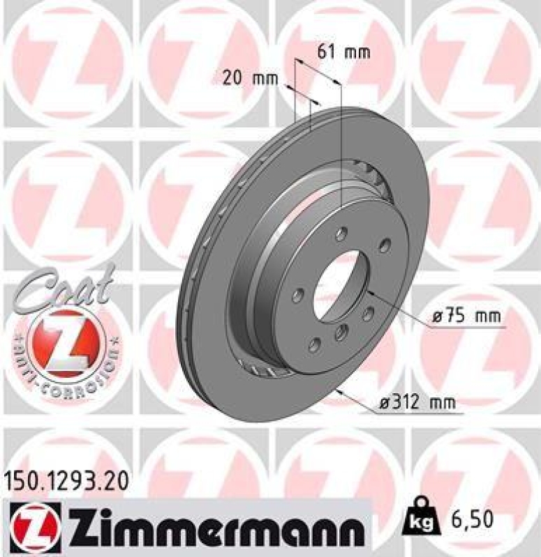 1x Zimmermann Bremsscheibe Coat Z Ø312mm Hinten rechts passend für BMW Z3 E36 M3 150.1293.20