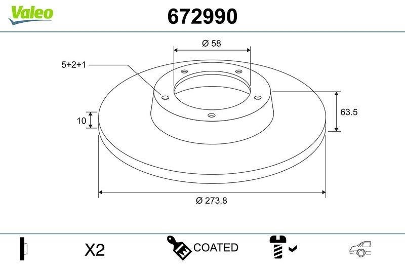 2x VALEO Bremsscheibe COATED 672990