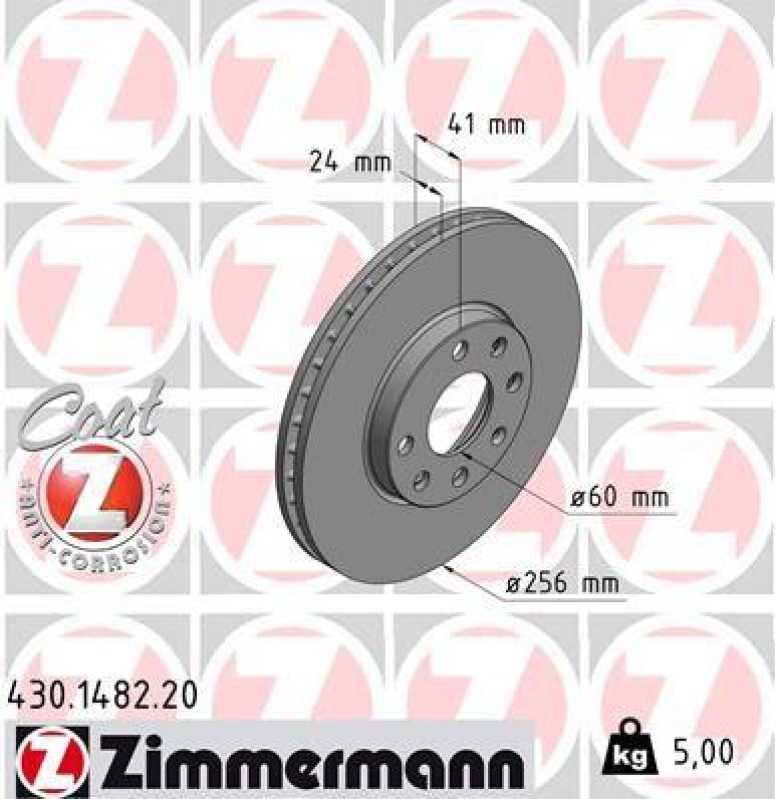 2x Zimmermann Bremsscheiben Coat Z Ø256mm Vorne passend für Opel Astra G 1.6 16V 430.1482.20