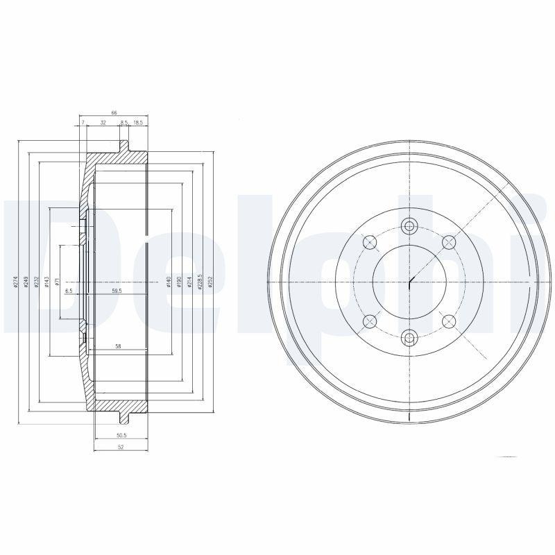 2x DELPHI Bremstrommel BF169
