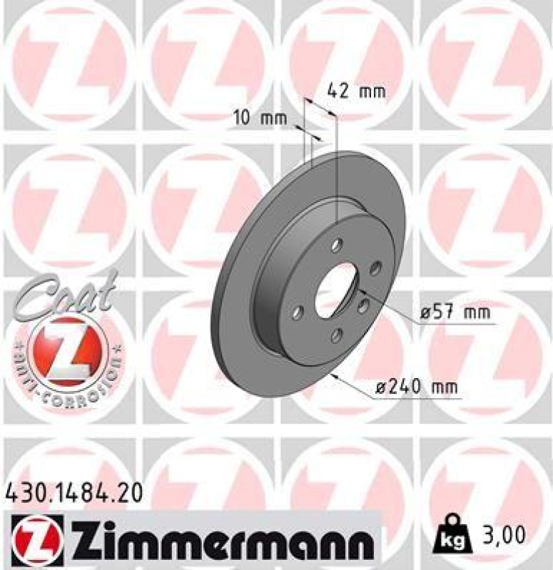 2x Zimmermann Bremsscheiben Coat Z Ø240mm Hinten passend für Opel Astra G H 1.6 430.1484.20