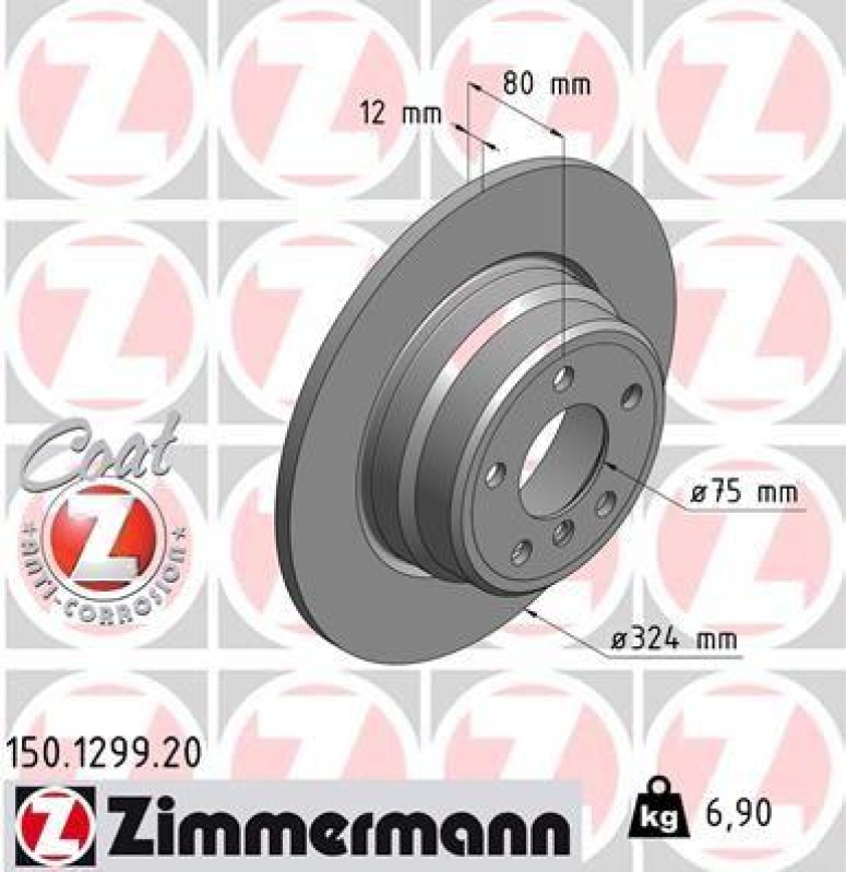 2x Zimmermann Bremsscheiben Coat Z Ø324mm Hinten passend für BMW X5 E53 3.0 4.4 150.1299.20