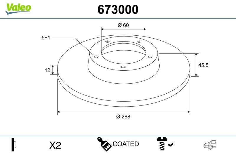 2x VALEO Bremsscheibe COATED 673000