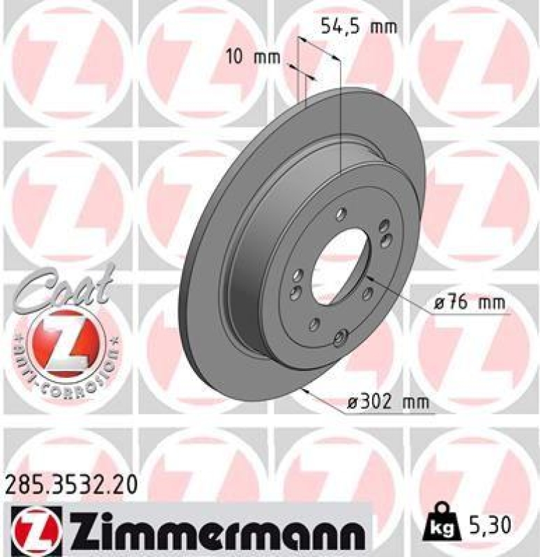 2x Zimmermann Bremsscheiben Coat Z Ø302mm Hinten passend für Hyundai Tucson KIA 285.3532.20