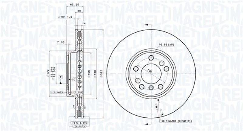 2x MAGNETI MARELLI Bremsscheibe