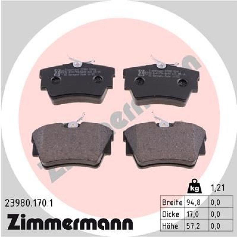 ZIMMERMANN Brake Pad Set, disc brake