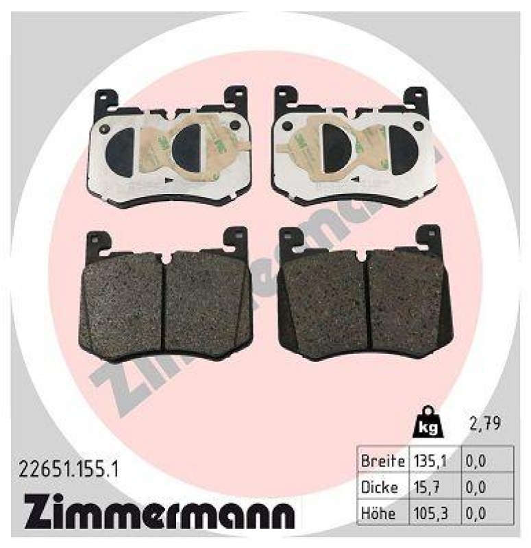ZIMMERMANN Bremsbelagsatz, Scheibenbremse 22651.155.1