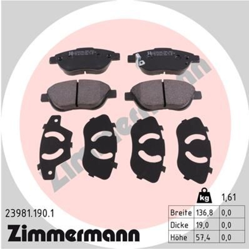 ZIMMERMANN Bremsbelagsatz, Scheibenbremse