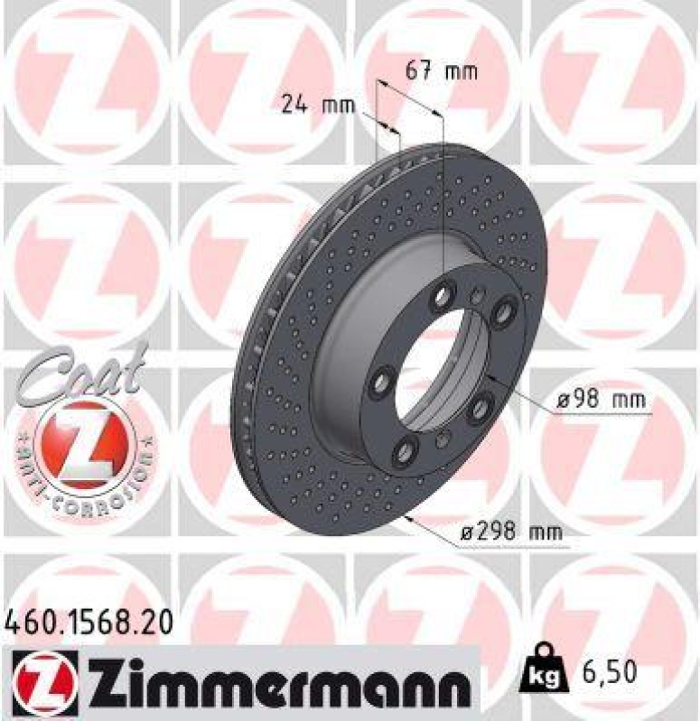 1x Zimmermann Bremsscheibe Coat Z Ø298mm Vorne links passend für Porsche Boxster 460.1568.20