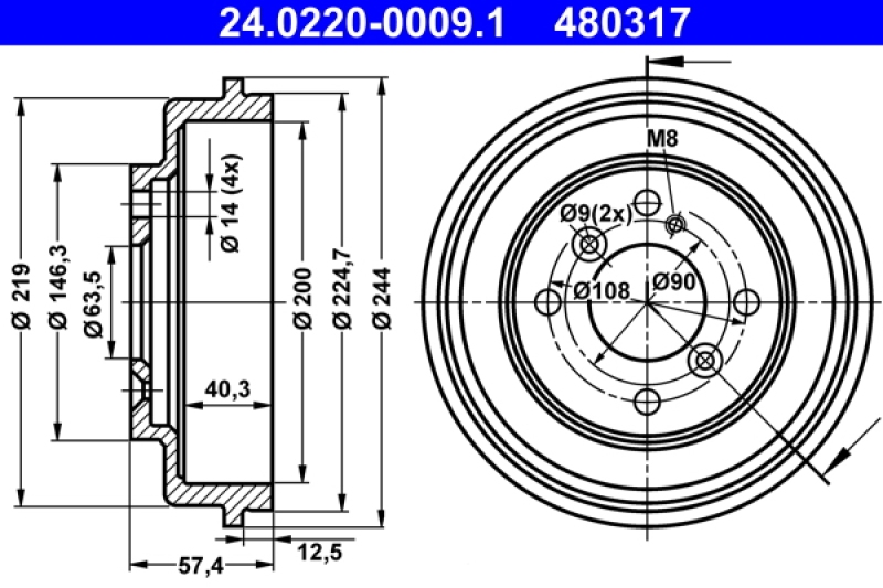 2x ATE Brake Drum