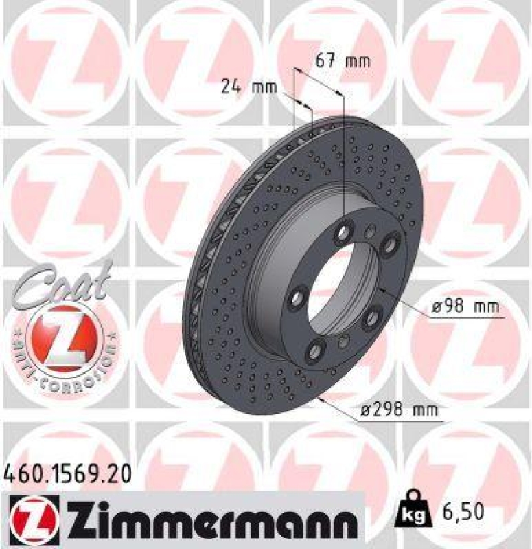 1x Zimmermann Bremsscheibe Coat Ø298mm Vorne rechts passend für Porsche Boxster 460.1569.20