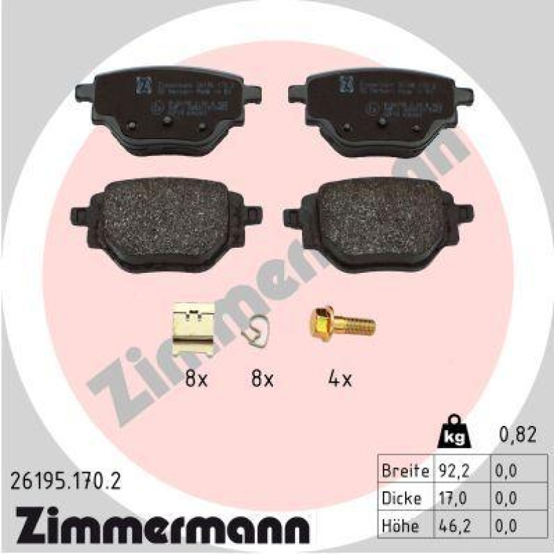 ZIMMERMANN Bremsbelagsatz, Scheibenbremse 26195.170.2
