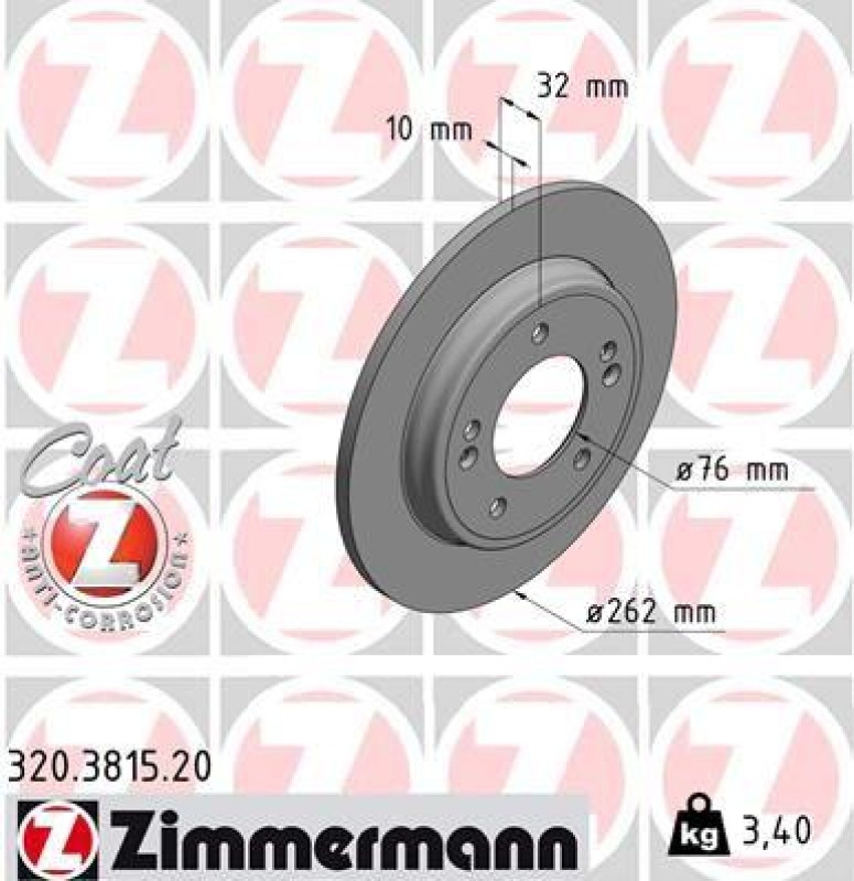 2x Zimmermann Bremsscheiben Coat Z Ø262mm Hinten passend für KIA Niro Hyundai 320.3815.20